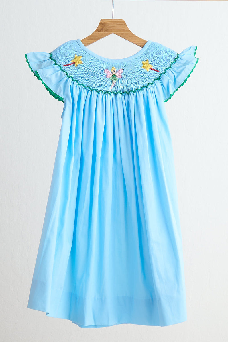 Blue Fairy Hand Smocked Dress For Girls Bishop Neck - Whimsical Comfort - The Palm Beach Baby