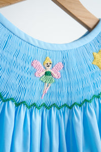 Blue Fairy Hand Smocked Dress For Girls Bishop Neck - Whimsical Comfort - The Palm Beach Baby