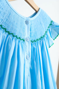 Blue Fairy Hand Smocked Dress For Girls Bishop Neck - Whimsical Comfort - The Palm Beach Baby