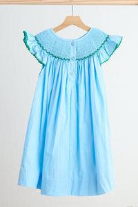 Blue Fairy Hand Smocked Dress For Girls Bishop Neck - Whimsical Comfort - The Palm Beach Baby