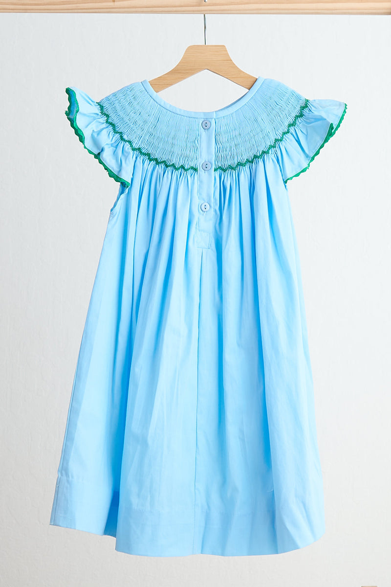 Blue Fairy Hand Smocked Dress For Girls Bishop Neck - Whimsical Comfort - The Palm Beach Baby