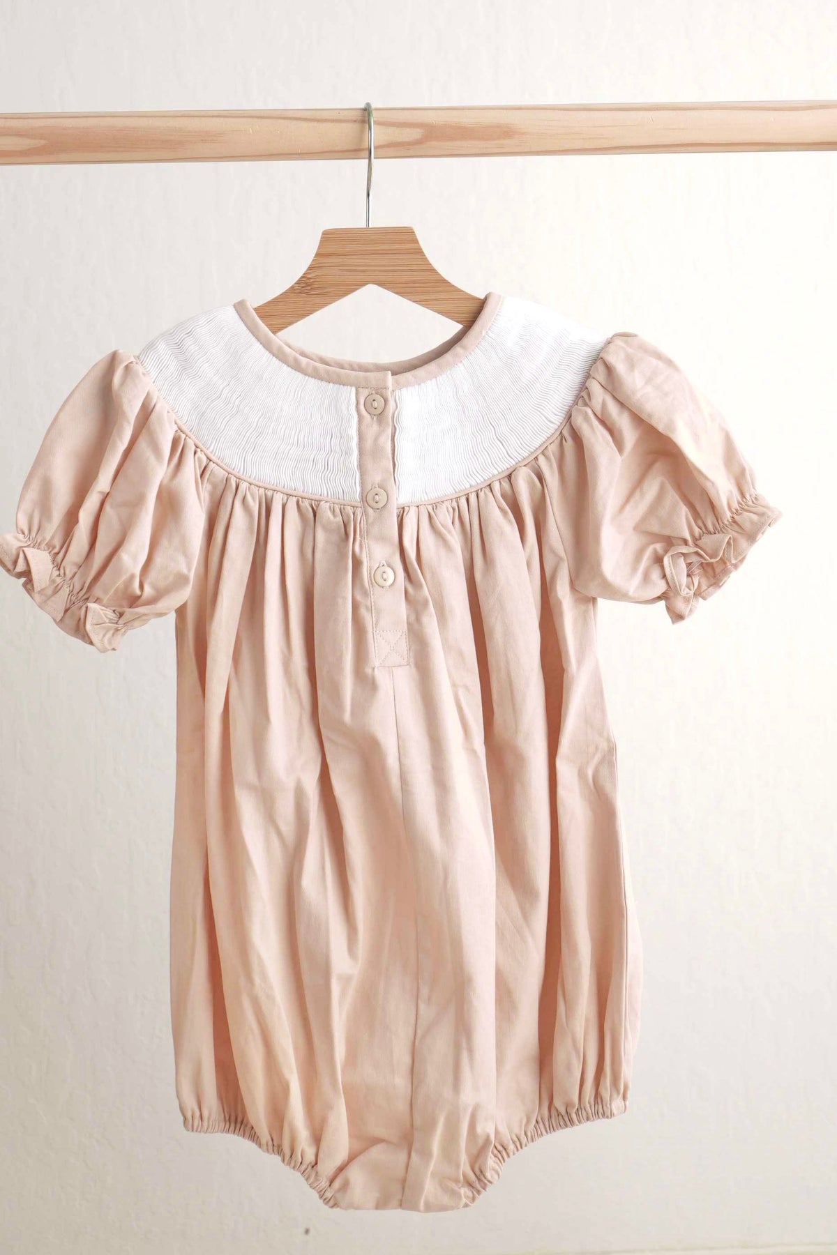 Khaki he is risen hand smocked girl bubble