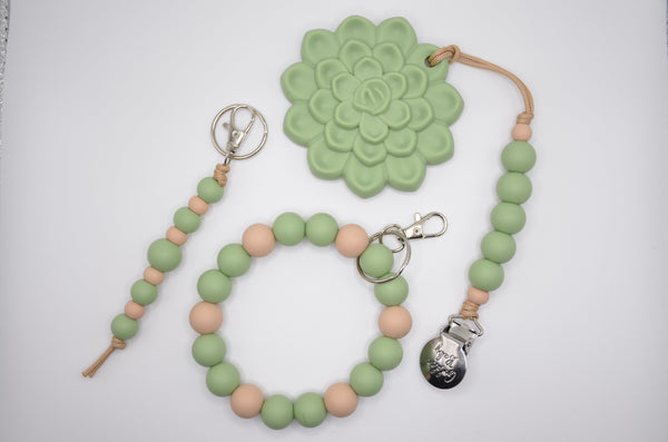 Mommy & Me Bundle Baby Teether Gift Set // Sage Succulent - The Palm Beach Baby
