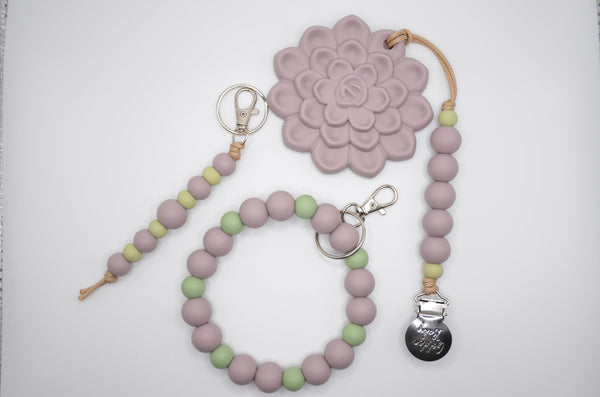 Mommy and Me Bundle  Baby Teether Gift Set // Lavender Succulent - The Palm Beach Baby