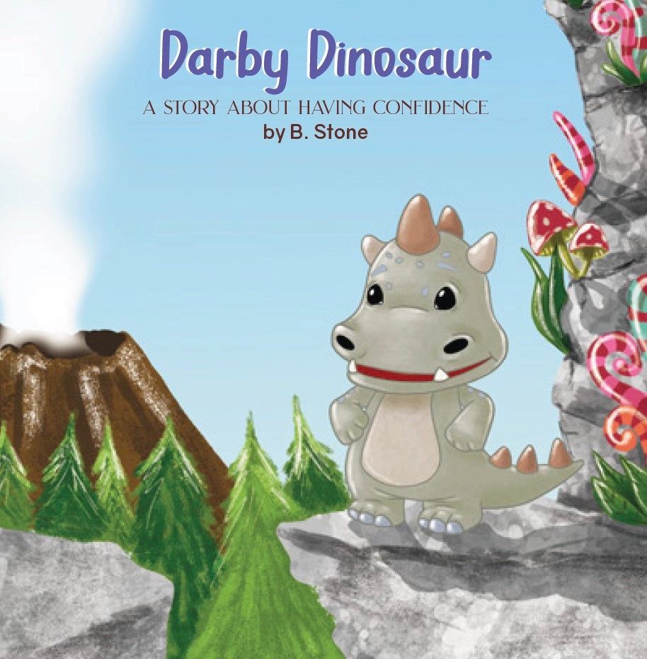 Darby Dino Board Book featuring Darby the dinosaur with thick skin, showcasing resilience and happiness, perfect for children's reading.