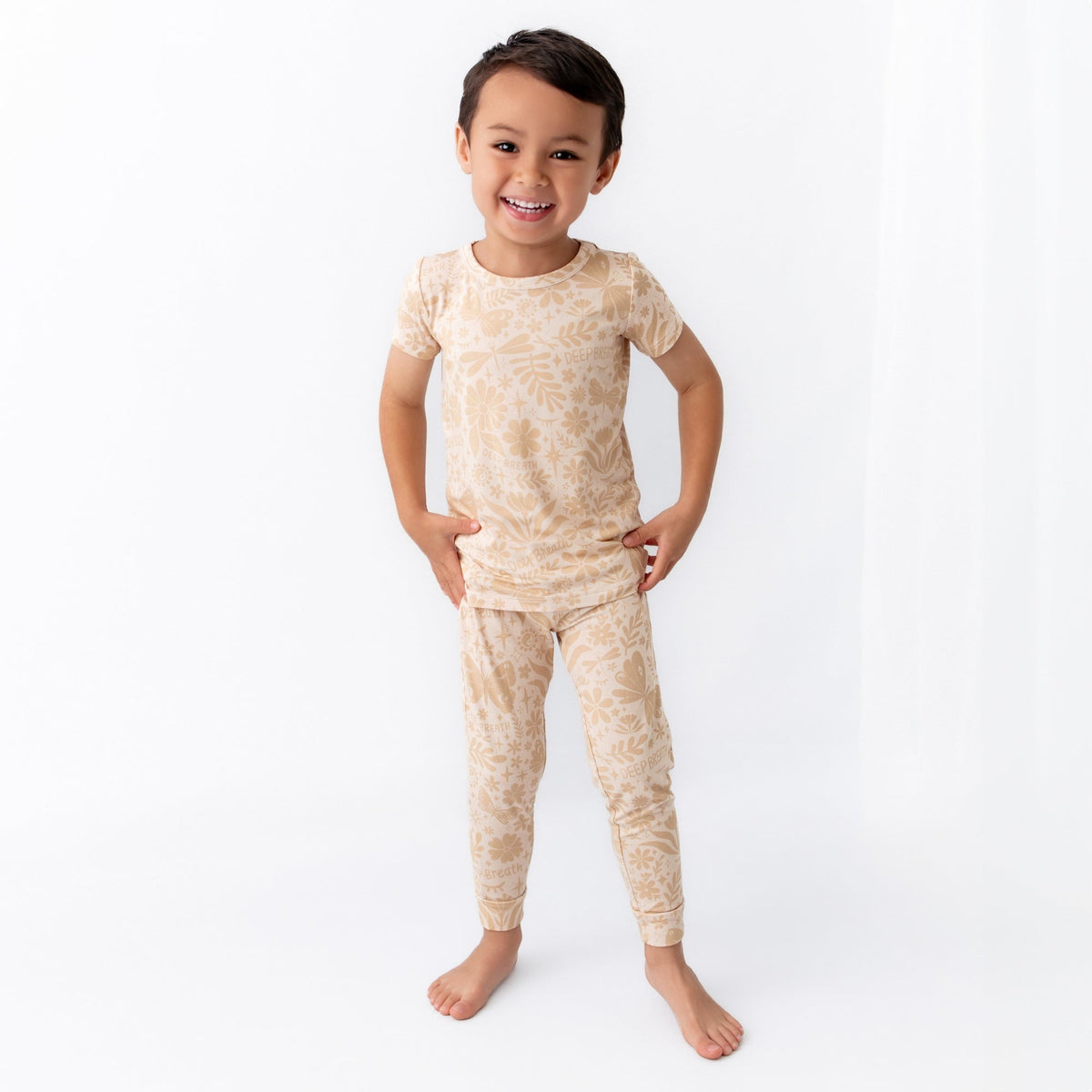 The Second-Skin 2-Piece Short Sleeve Pajama | Om Baby (Beige)