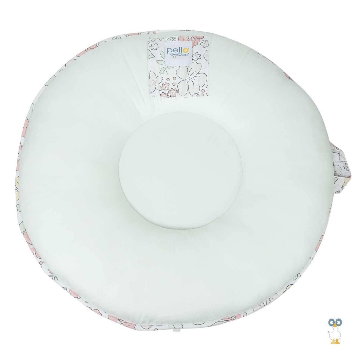 Goosewaddle white and pastel floral round floor cushion made of soft fabric for comfortable seating