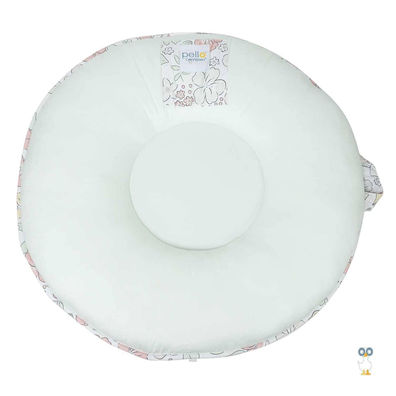 Goosewaddle white and pastel floral round floor cushion made of soft fabric for comfortable seating