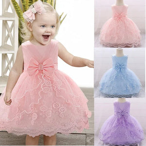 Elegant Pearl Bow Dress for Girls in Stylish Lace- 5 Chic Colors - The Palm Beach Baby