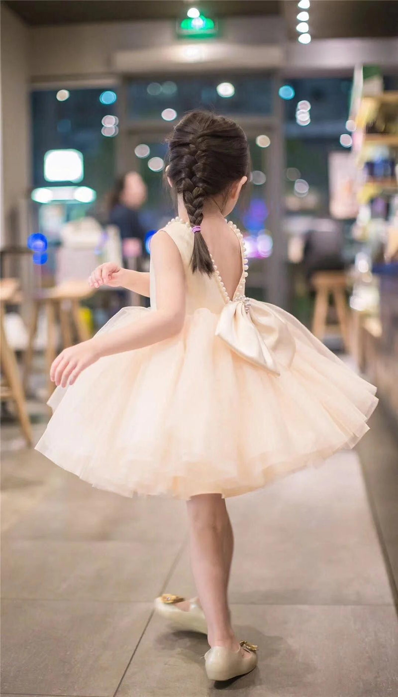"Eloise" Elegant V-Back Occasion Dress - Champagne