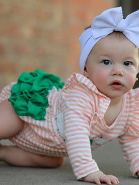 Christmas Tree Smocked Embroidery Stripe Baby Girls Romper