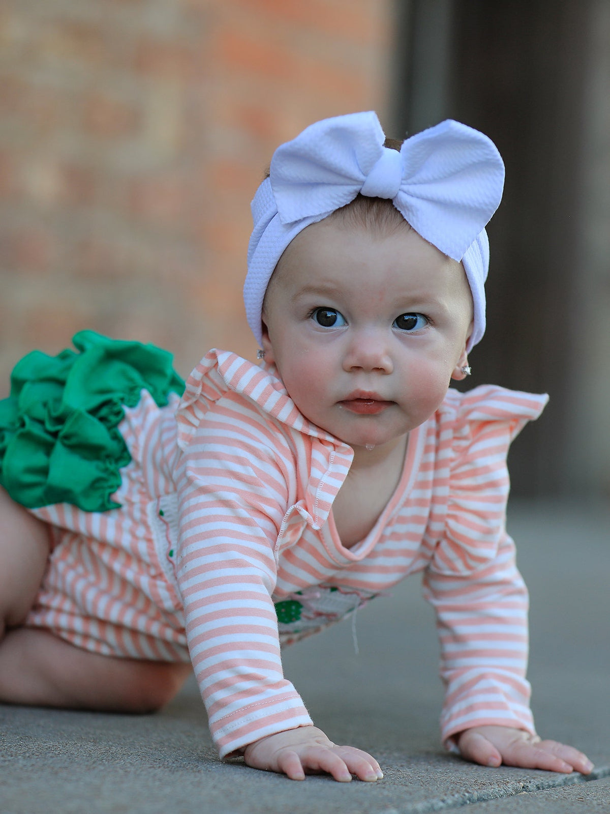 Christmas Tree Smocked Embroidery Stripe Baby Girls Romper