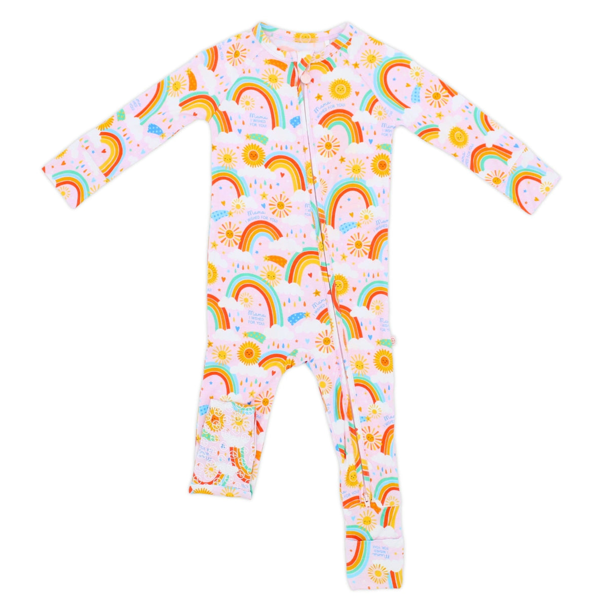 The Second-Skin Convertible Romper for Toddlers | Here Comes the Sunshine arranged neatly, showing off its tagless design meant for comfort as a convertible romper for toddlers.