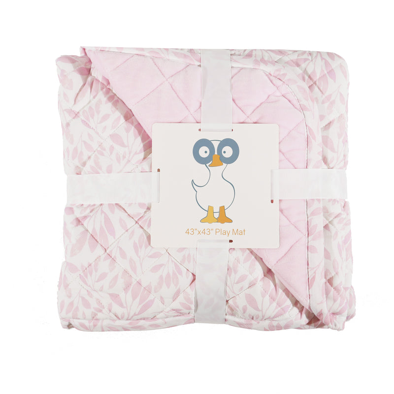 Goosewaddle® Super Soft Play Mats packaged in a cute presentation, 43"x43" size, showing its reversible design with pastel colors, perfect for nurseries.