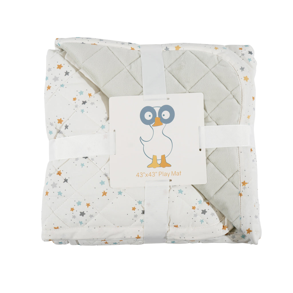 Lunar Play Mat by Goosewaddle, featuring a soft and cushioned design with a star pattern, perfect for safe and cozy playtime for babies. Size 43" x 43", machine washable for easy care.