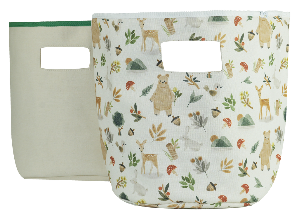 Cedar Soft Storage 2 Pack featuring adorable animal patterns on storage baskets perfect for organizing baby essentials.
