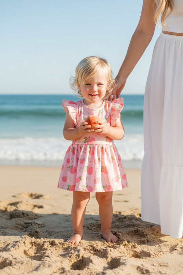 Georgia Peach Short Sleeve Baby Flutter Bodysuit - The Palm Beach Baby Mila & Rose ®