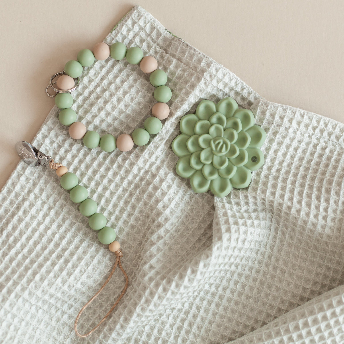 Mommy & Me Bundle Baby Teether Gift Set // Sage Succulent - The Palm Beach Baby