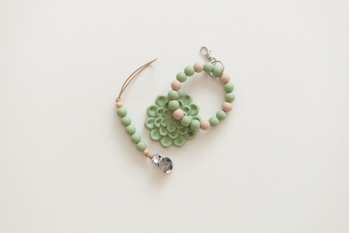 Mommy & Me Bundle Baby Teether Gift Set // Sage Succulent - The Palm Beach Baby