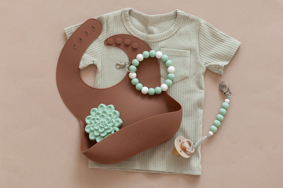 Mommy and Me Bundle Baby Teether Gift Set // Aqua Succulent - The Palm Beach Baby