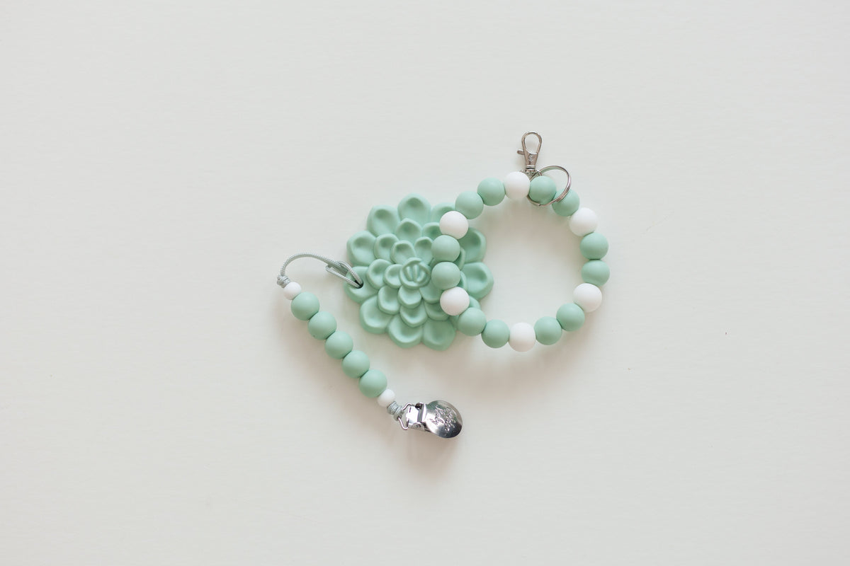 Mommy and Me Bundle Baby Teether Gift Set // Aqua Succulent - The Palm Beach Baby