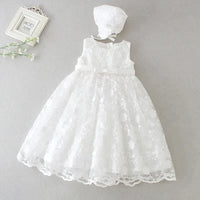 Elegant Simone Lace Baptism Dress Set with Bonnet for Newborns to 24 Months - Beautifully crafted lace baptism dress perfect for christenings and special occasions.