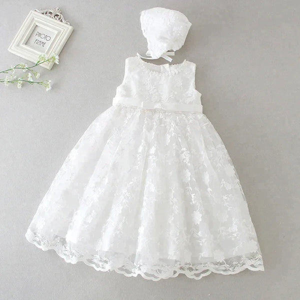 Elegant Simone Lace Baptism Dress Set with Bonnet for Newborns to 24 Months - Beautifully crafted lace baptism dress perfect for christenings and special occasions.