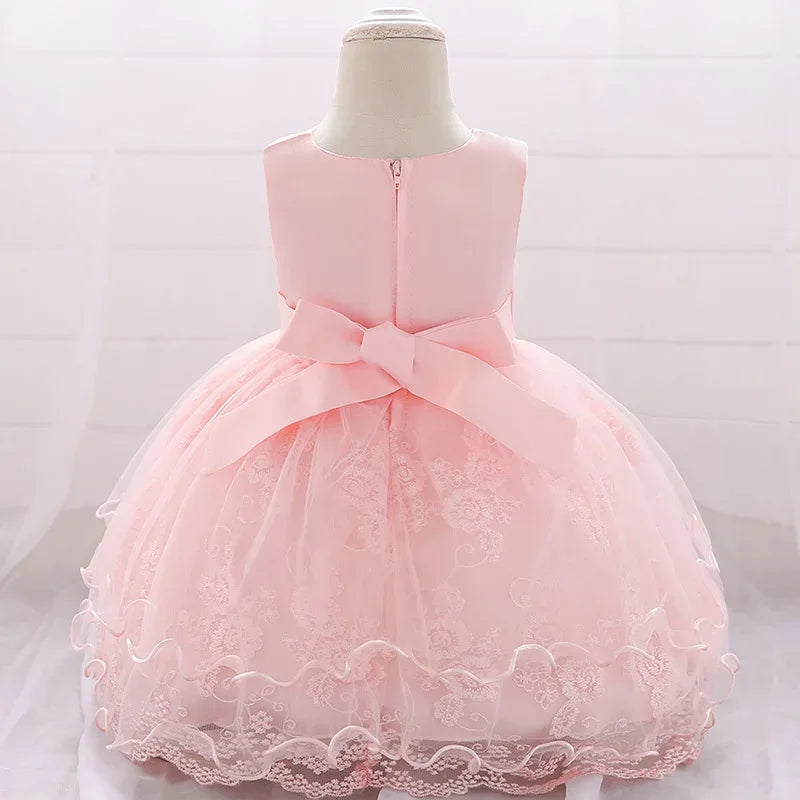 Elegant Pearl Bow Dress for Girls in Stylish Lace- 5 Chic Colors - The Palm Beach Baby