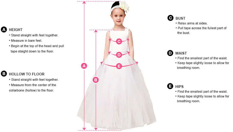 Illustration showing how to measure for fitting; helpful for selecting the right size of the 'Arora' Puffed Sleeved Party Dress.