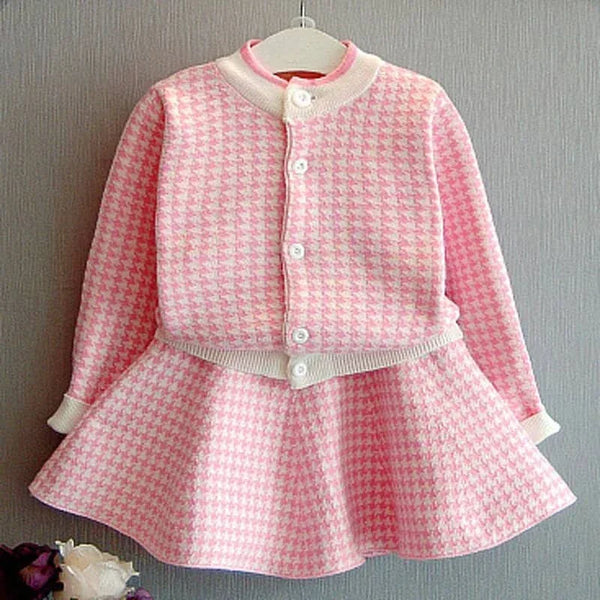 "Sacha-Marie" Knitted Girls Houndstooth Skirt Set - 2 Classic Colors - The Palm Beach Baby