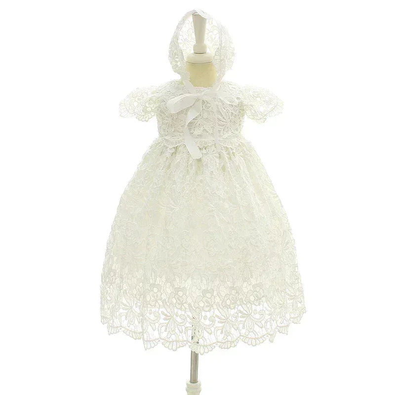 Angelique Ivory Lace Baby's Baptism Dress and Bonnet Set for Newborns to 24 Months - The Palm Beach Baby