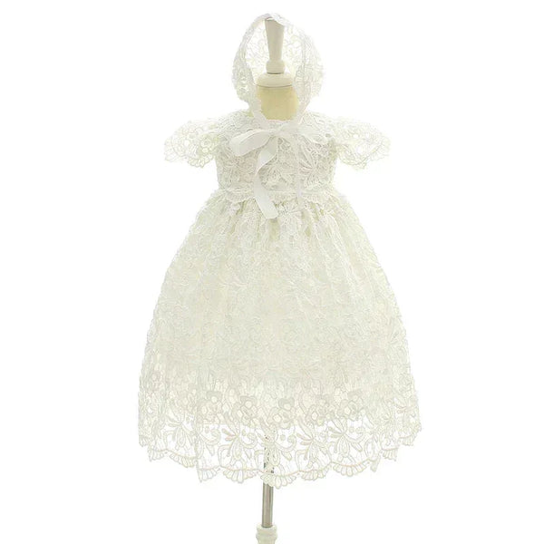Angelique Ivory Lace Baby's Baptism Dress and Bonnet Set for Newborns to 24 Months - The Palm Beach Baby