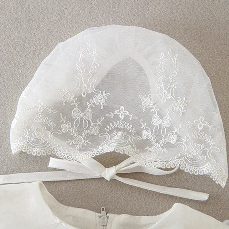 'Nicolette' White Lace Dress with Matching Bonnet for Newborns to 24 Months - Elegant Special Occasion Wear - The Palm Beach Baby
