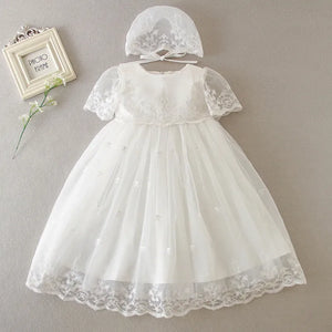 'Nicolette' White Lace Dress with Matching Bonnet for Newborns to 24 Months - Elegant Special Occasion Wear - The Palm Beach Baby