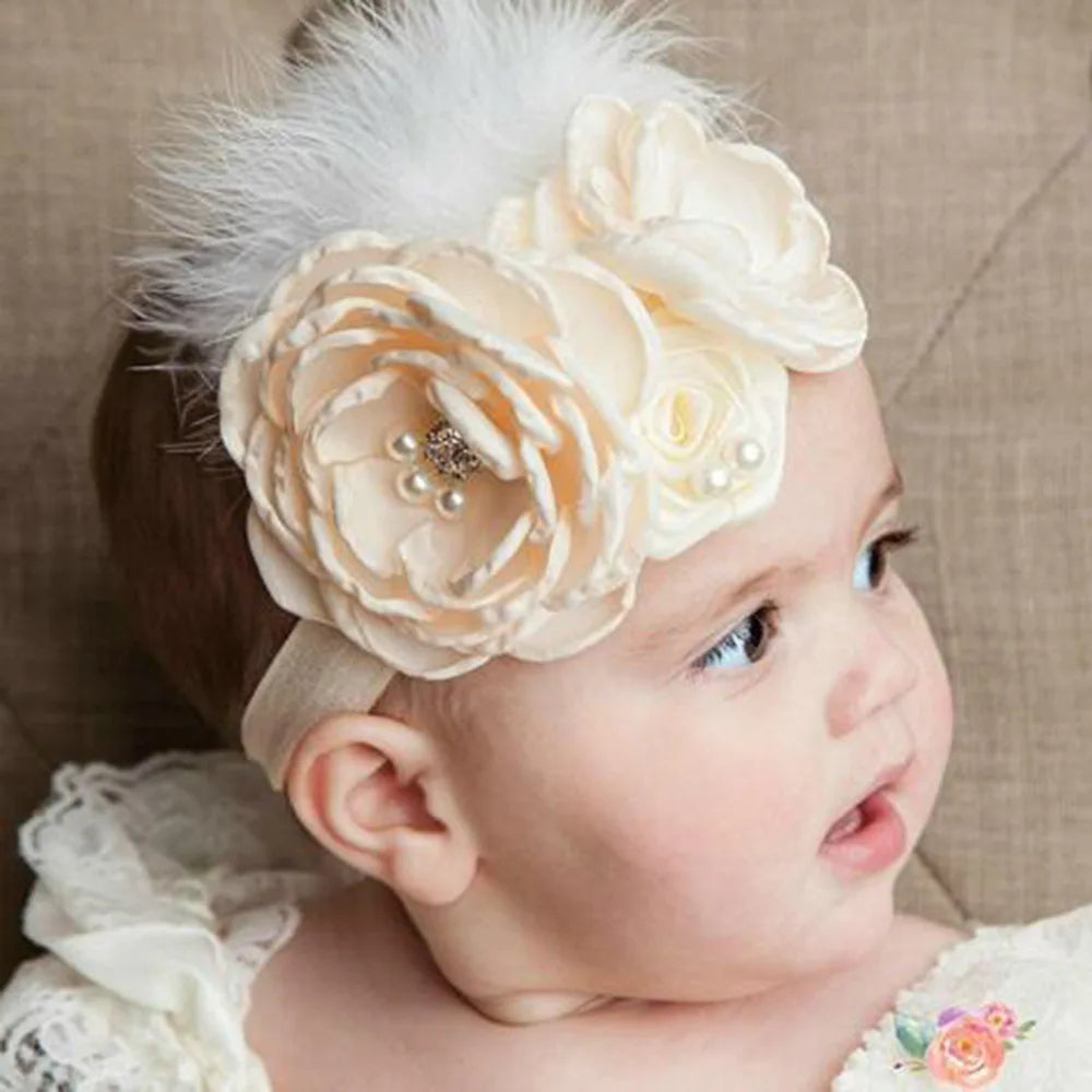 Chic Baby Chiffon Hair Accessories with Beaded Rhinestones for Babies to Toddlers, showcasing a beautiful cream flower headband designed for special events.