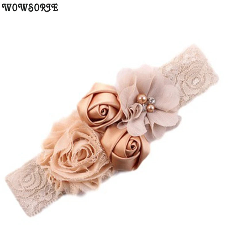 "Natalia" Handmade Chiffon Flower Rhinestone Lace Headband—23 Colors