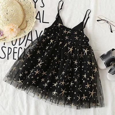 Star Sweetie Flowy Voile Dress - Enchanting Sleeveless Dress with Gold Stars - The Palm Beach Baby