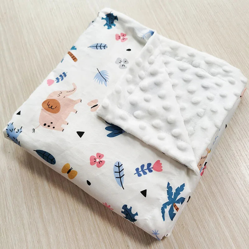 Childrens Minky Blanket 2-Sided with cute prints and raised-dot back, 100 x 75 cm, soft polyester-cotton.