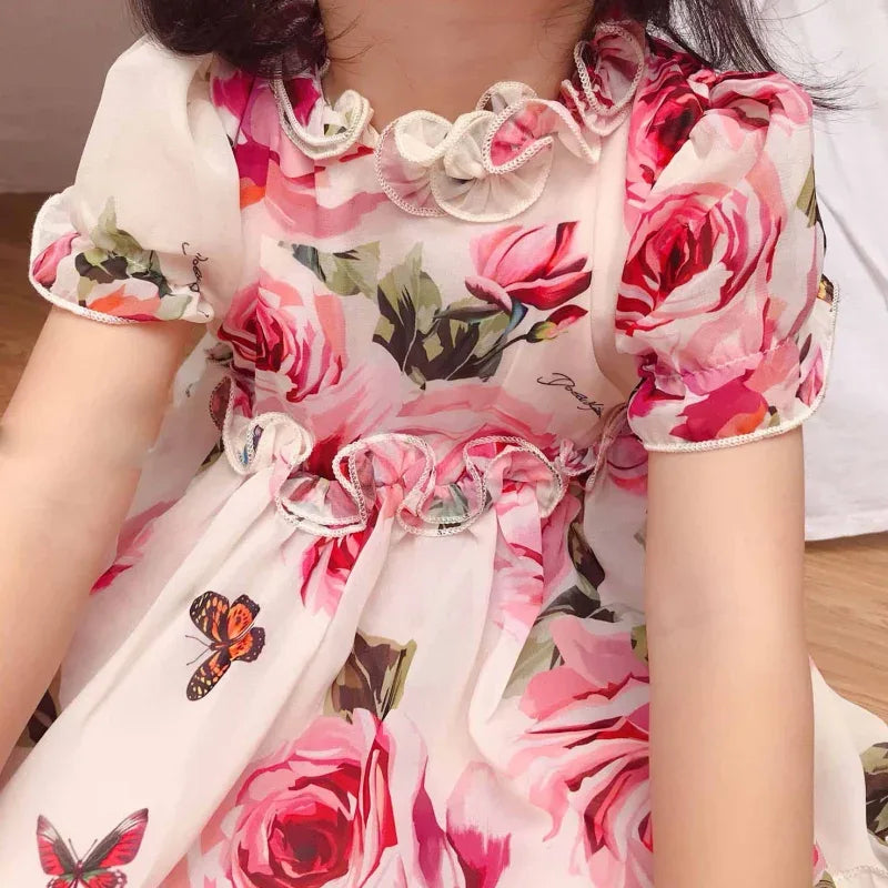 Elegant Toddler Dress - "A Rosie Day " Chiffon Party Dress The Palm Beach Baby Elegant Toddler Dress - "A Rosie Day " Chiffon Party Dress The Palm Beach Baby