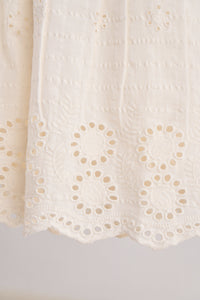 Close-up of a white lace fabric with a neutral background