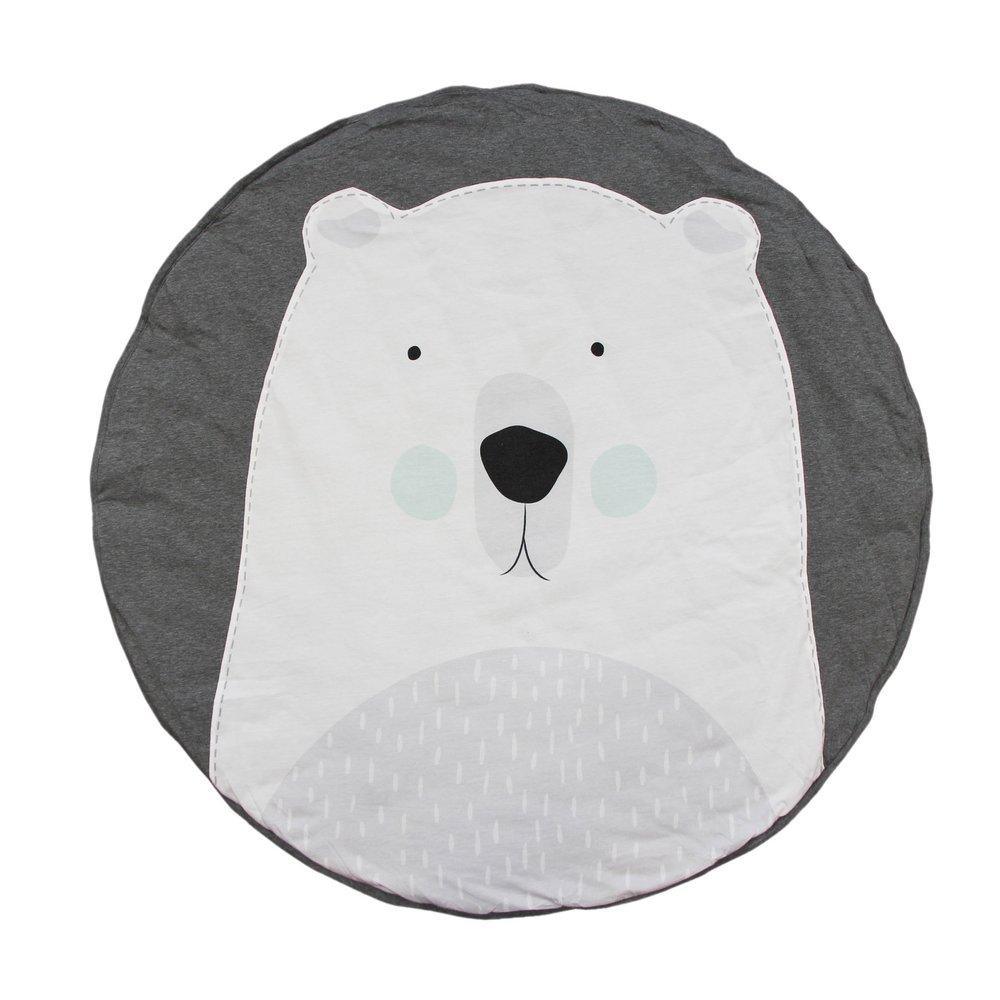Round gray and white polar bear cushion on a white background