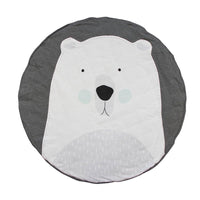 Round gray and white polar bear cushion on a white background
