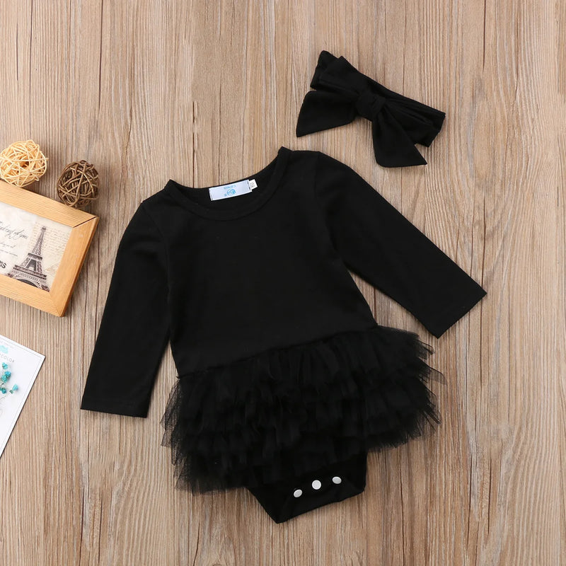 Chic "Lola" Kids Black Tutu Romper Set