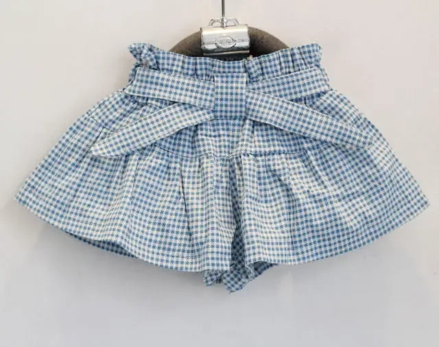 Ruffled Blue and White Checked Girl's Skort Set With Cute Top - The Palm Beach Baby