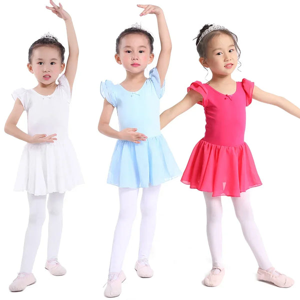 Girls ballet tutu dress in white blue and pink with short puff sleeves for toddlers