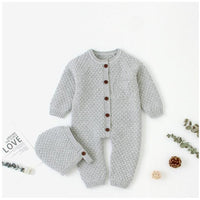 Cozy Handmade Baby Knitted Romper with Matching Hat