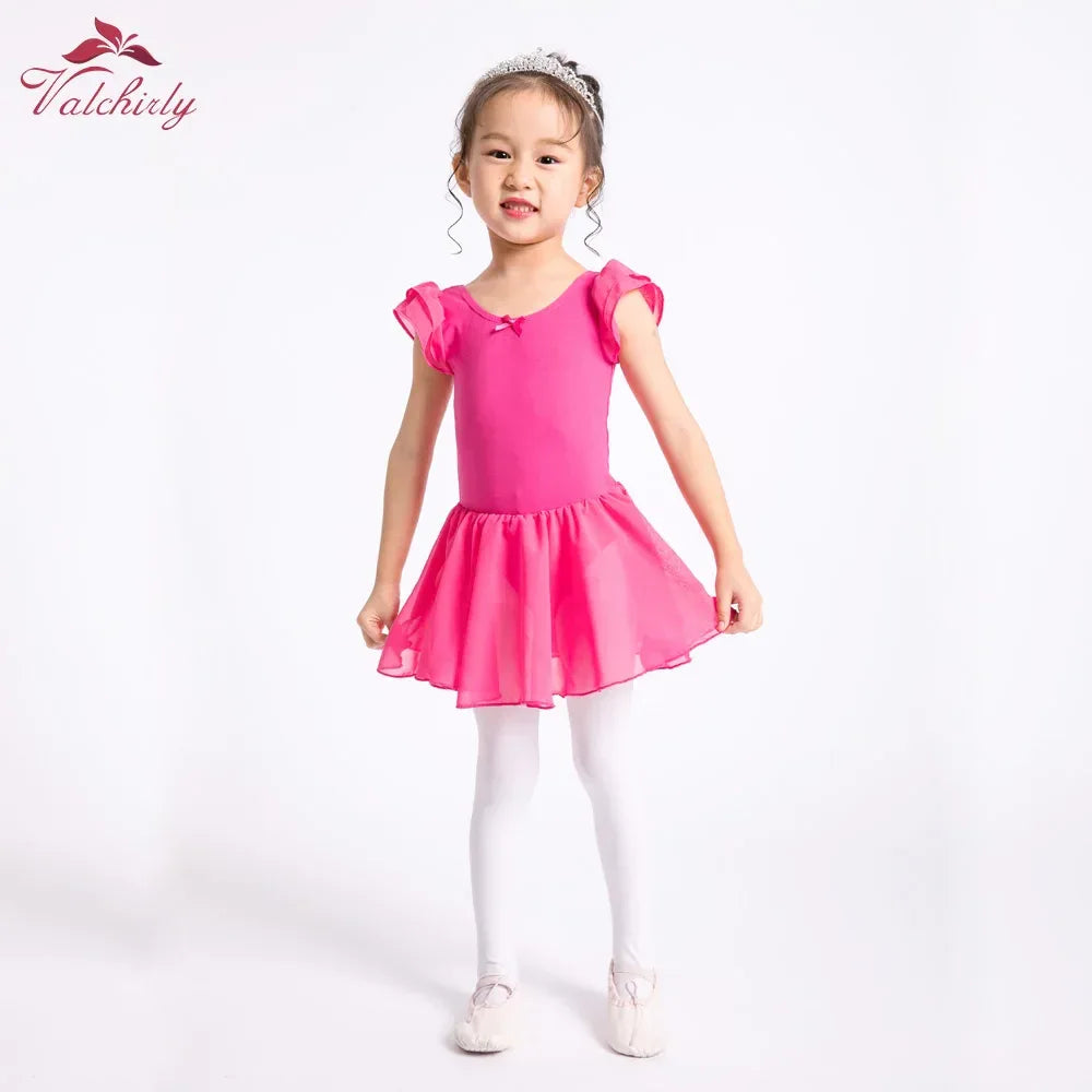 Girls pink ballet tutu dress with ruffled sleeves for toddlers and young children