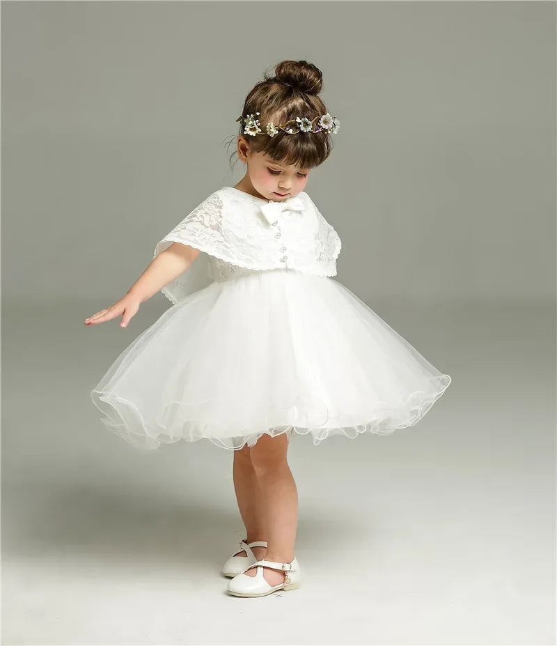 "Little Grace" Lace Special Occasion Dress with Elegant Cape & Bow Accents - The Palm Beach Baby