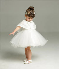 "Little Grace" Lace Special Occasion Dress with Elegant Cape & Bow Accents - The Palm Beach Baby
