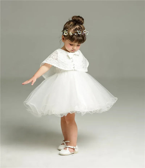 "Little Grace" Lace Special Occasion Dress with Elegant Cape & Bow Accents - The Palm Beach Baby